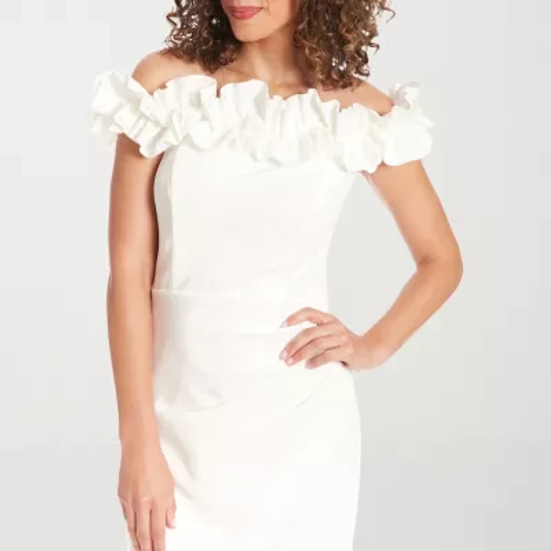 Clover And Sloane Off The Shoulder Womens Short Sleeve Sheath Dress