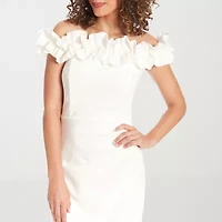 Clover And Sloane Off The Shoulder Womens Short Sleeve Sheath Dress