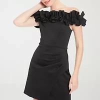 Clover And Sloane Off The Shoulder Womens Short Sleeve Sheath Dress