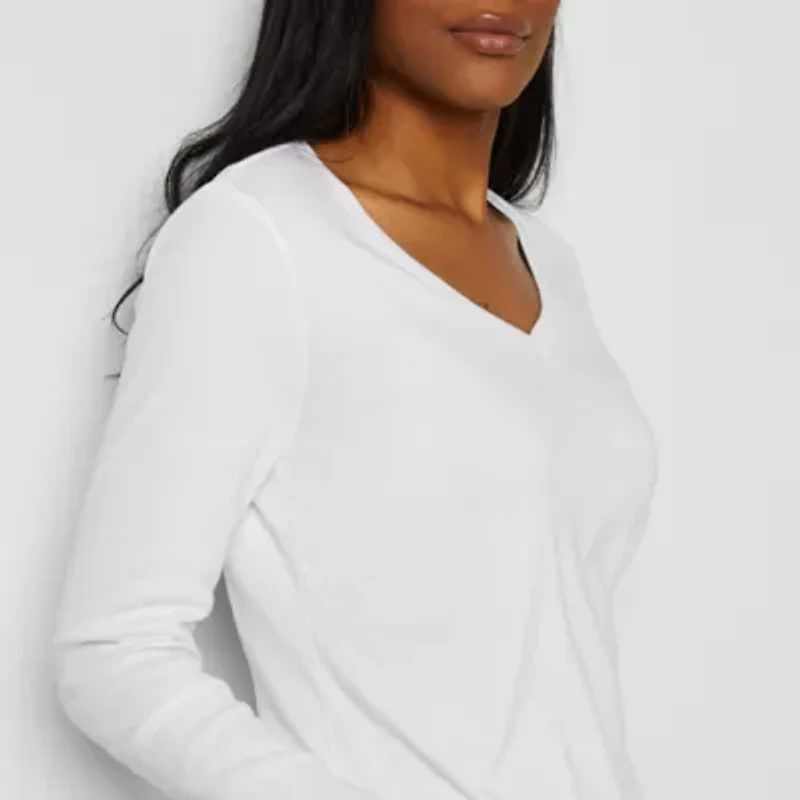 St. John's Bay Womens V Neck Long Sleeve Tall T-Shirt