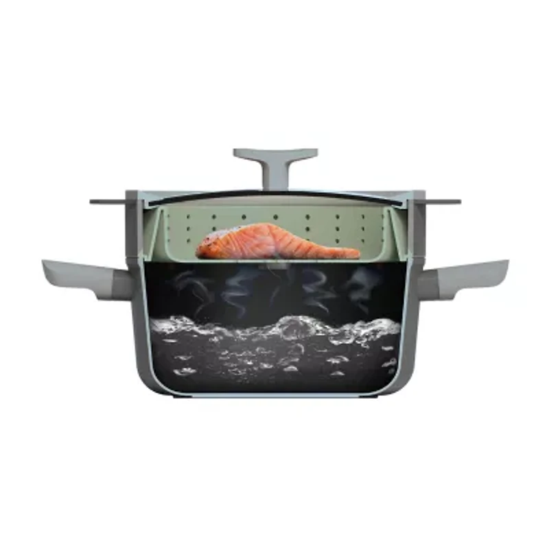 BergHOFF Balance Nonstick Silicone Collapsible Steamer Basket & Strainer 10", Recycled Material, Sage Silicone Non-Stick Steamer Inserts