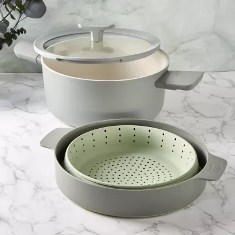BergHOFF Balance Nonstick Silicone Collapsible Steamer Basket & Strainer 10", Recycled Material, Sage Silicone Non-Stick Steamer Inserts