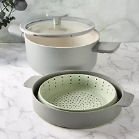 BergHOFF Balance Nonstick Silicone Collapsible Steamer Basket & Strainer 10", Recycled Material, Sage Silicone Non-Stick Steamer Inserts