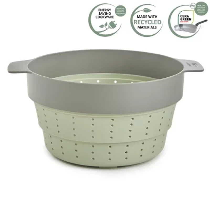 BergHOFF Balance Nonstick Silicone Collapsible Steamer Basket & Strainer 10", Recycled Material, Sage Silicone Non-Stick Steamer Inserts