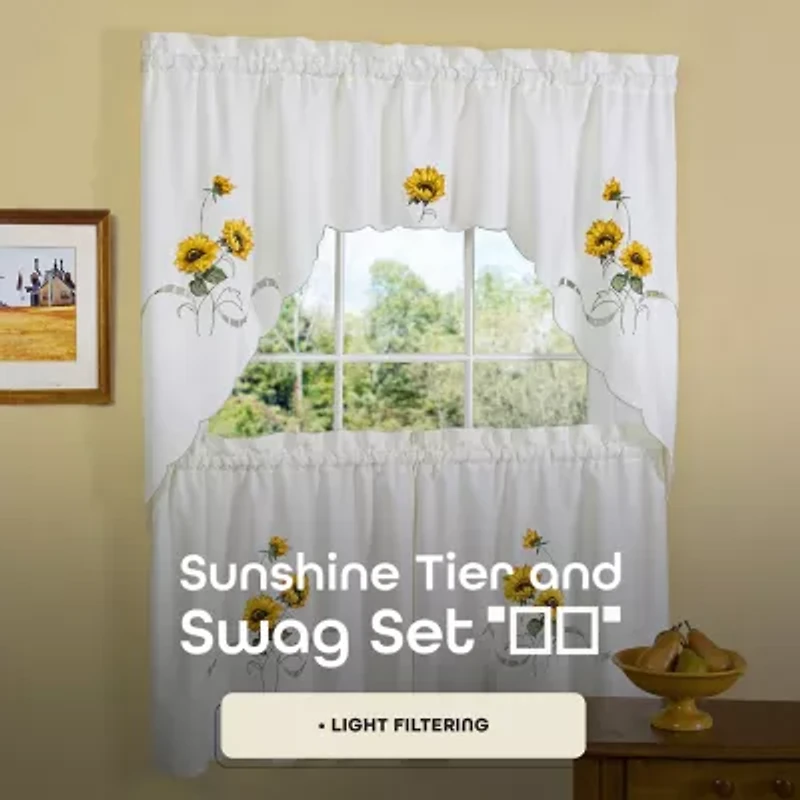 Sunshine 3-pc. Rod Pocket Kitchen Curtains & Drapes Window Set