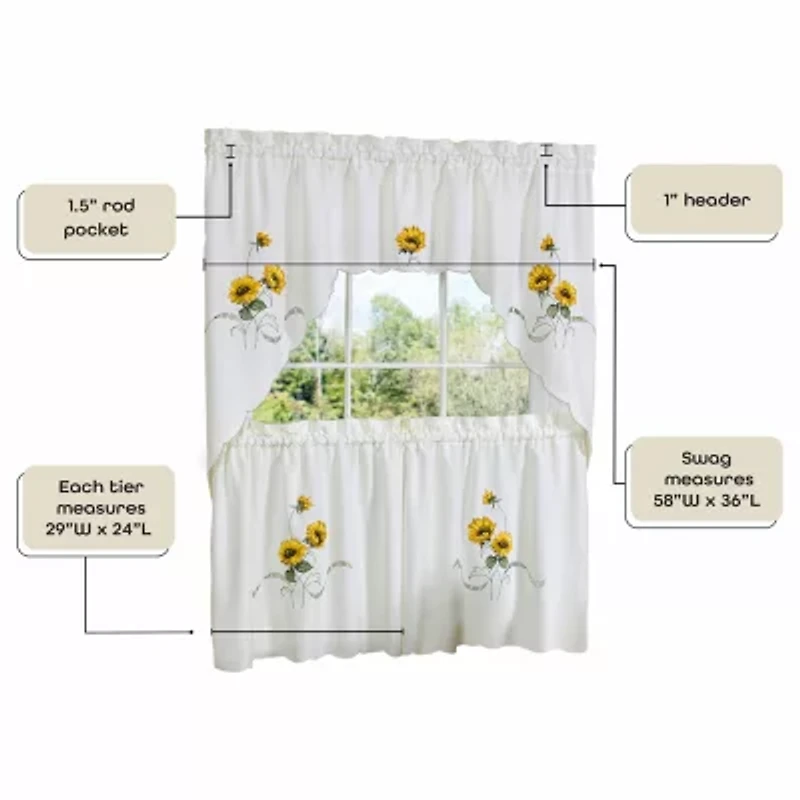 Sunshine 3-pc. Rod Pocket Kitchen Curtains & Drapes Window Set