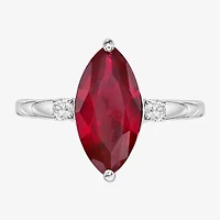 Womens Diamond Accent Lab Created Red Ruby Sterling Silver Cocktail Ring