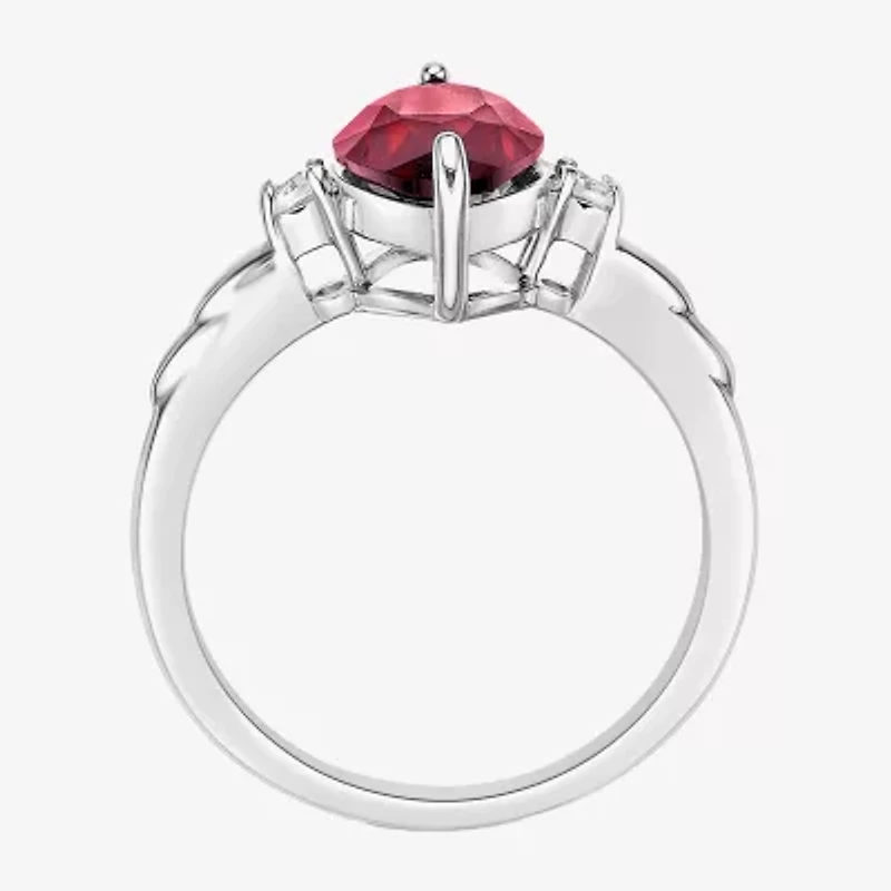 Womens Diamond Accent Lab Created Red Ruby Sterling Silver Cocktail Ring