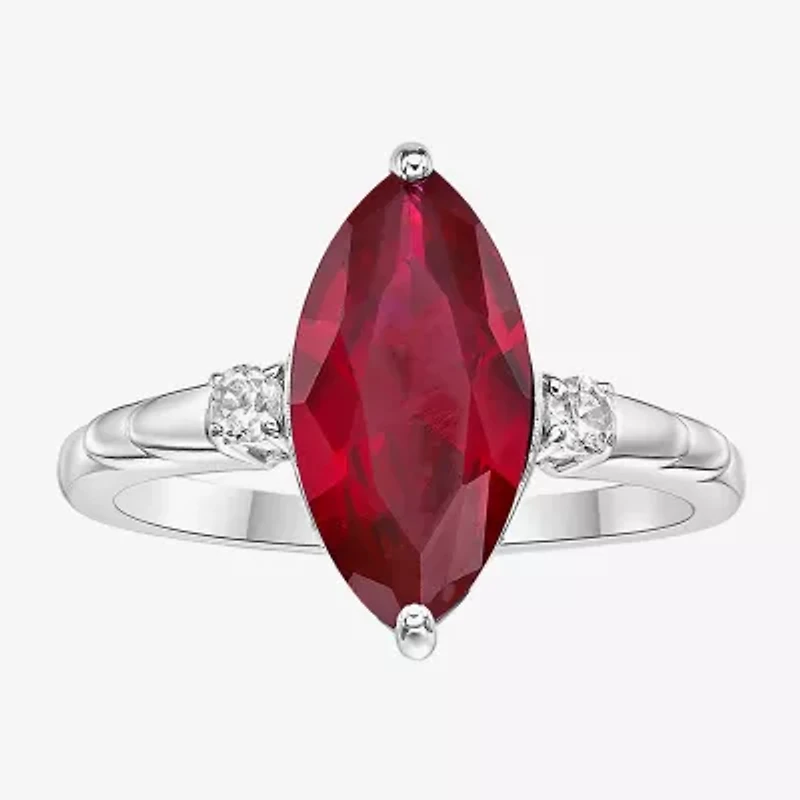 Womens Diamond Accent Lab Created Red Ruby Sterling Silver Cocktail Ring