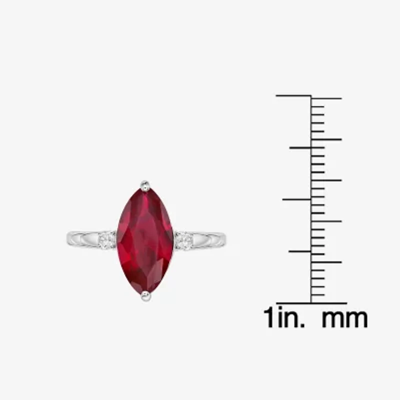 Womens Diamond Accent Lab Created Red Ruby Sterling Silver Cocktail Ring