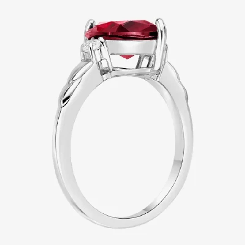 Womens Diamond Accent Lab Created Red Ruby Sterling Silver Cocktail Ring