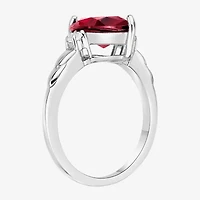 Womens Diamond Accent Lab Created Red Ruby Sterling Silver Cocktail Ring