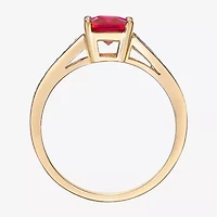 Womens Diamond Accent Lab Created Red Ruby 18K Gold Over Silver Side Stone Cocktail Ring