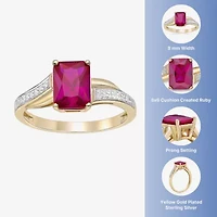 Womens Diamond Accent Lab Created Red Ruby 18K Gold Over Silver Side Stone Cocktail Ring
