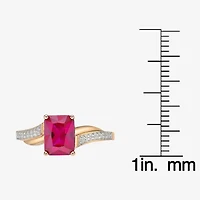 Womens Diamond Accent Lab Created Red Ruby 18K Gold Over Silver Side Stone Cocktail Ring