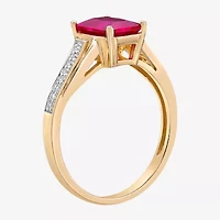 Womens Diamond Accent Lab Created Red Ruby 18K Gold Over Silver Side Stone Cocktail Ring