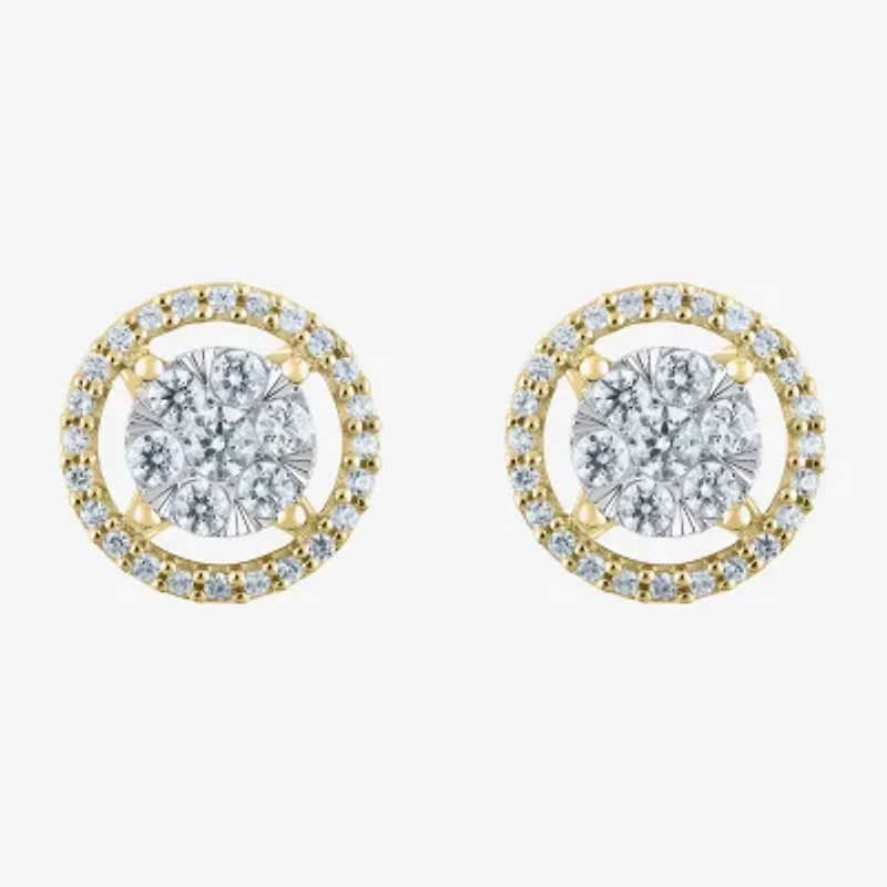 F / Vs2) 1/2 CT. T.W. Lab Grown White Diamond 14K Gold 9.2mm Round Stud Earrings
