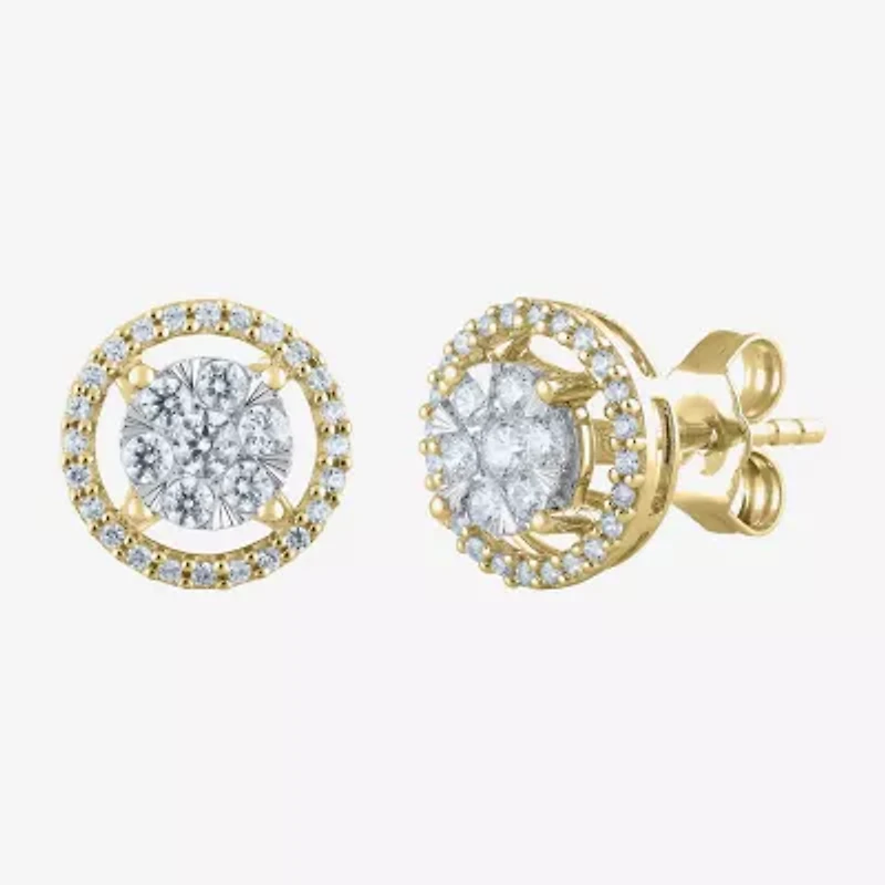 F / Vs2) 1/2 CT. T.W. Lab Grown White Diamond 14K Gold 9.2mm Round Stud Earrings