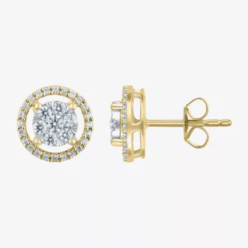 F / Vs2) 1/2 CT. T.W. Lab Grown White Diamond 14K Gold 9.2mm Round Stud Earrings