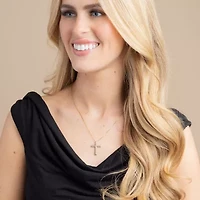 Womens 1/2 CT. T.W. Natural White Diamond 14K Gold Cross 18 Inch Pendant Necklace