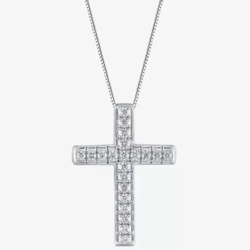 Womens 1/2 CT. T.W. Natural White Diamond 14K Gold Cross 18 Inch Pendant Necklace