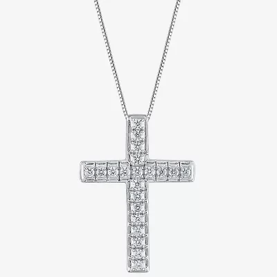 Womens 1/2 CT. T.W. Natural White Diamond 14K Gold Cross 18 Inch Pendant Necklace