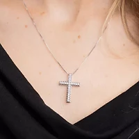 Womens 1/2 CT. T.W. Natural White Diamond 14K Gold Cross 18 Inch Pendant Necklace