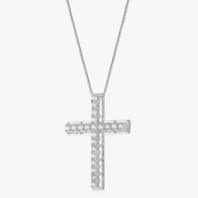 Womens 1/2 CT. T.W. Natural White Diamond 14K Gold Cross 18 Inch Pendant Necklace