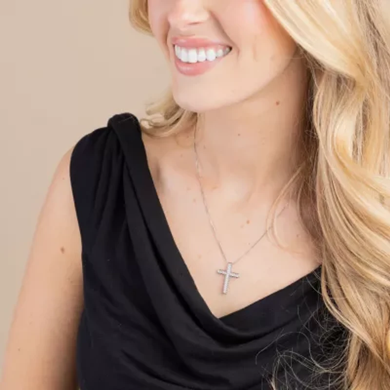 Womens 1/2 CT. T.W. Natural White Diamond 14K Gold Cross 18 Inch Pendant Necklace