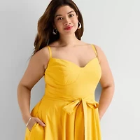 Premier Amour Womens Plus Midi V Neck Sleeveless Fit + Flare Dress