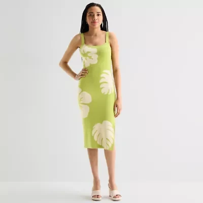 by&by Womens Juniors Sleeveless Leaf Midi Sweater Dress