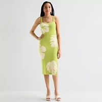 by&by Womens Juniors Sleeveless Leaf Midi Sweater Dress