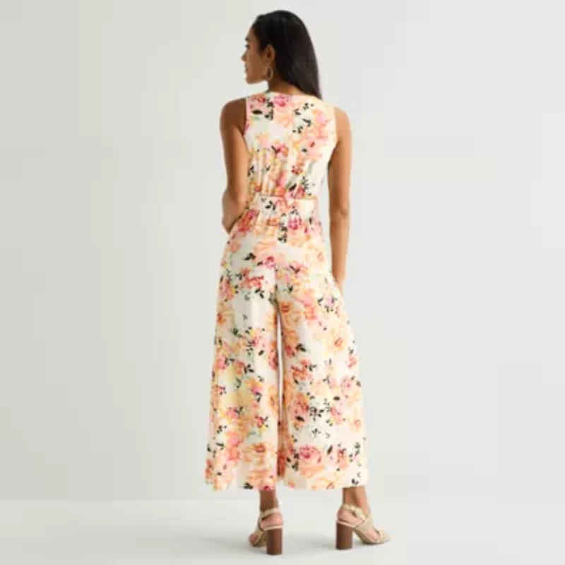Melonie T Womens Square Neck Sleeveless Belted Jumpsuit