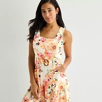 Melonie T Womens Square Neck Sleeveless Belted Jumpsuit