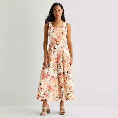 Melonie T Womens Square Neck Sleeveless Belted Jumpsuit