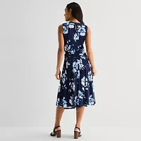 Perceptions Womens Midi Round Neck Sleeveless Floral Fit + Flare Dress