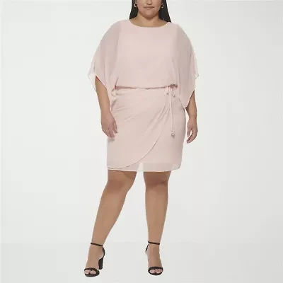 Jessica Howard Womens Plus 3/4 Sleeve Fit + Flare Dress