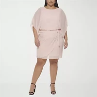 Jessica Howard Womens Plus 3/4 Sleeve Fit + Flare Dress