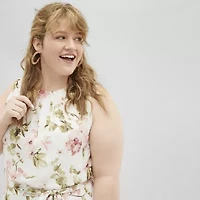 Jessica Howard Womens Plus Sleeveless Floral Midi Fit + Flare Dress