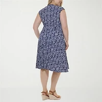 Jessica Howard Womens Plus Short Sleeve Floral Midi Fit + Flare Dress
