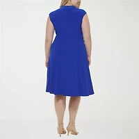 Jessica Howard Womens Plus Short Sleeve Midi Fit + Flare Dress