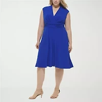 Jessica Howard Womens Plus Short Sleeve Midi Fit + Flare Dress