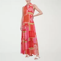 Jessica Howard Womens Petite Sleeveless Abstract Maxi Dress