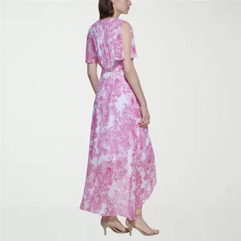 Jessica Howard Womens Petite Short Sleeve Floral Maxi Dress