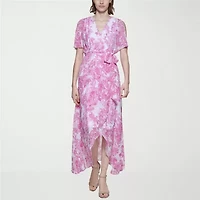 Jessica Howard Womens Petite Short Sleeve Floral Maxi Dress
