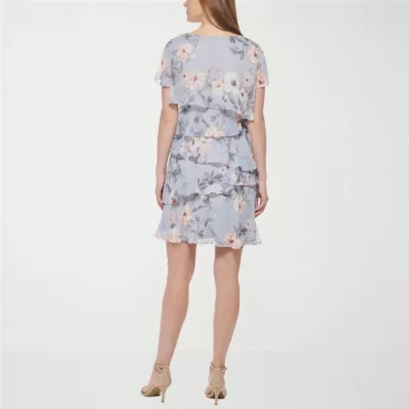Jessica Howard Womens Petite Short Sleeve Floral Shift Dress