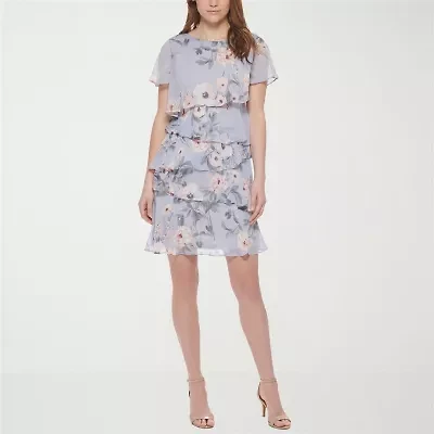 Jessica Howard Womens Petite Short Sleeve Floral Shift Dress