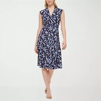 Jessica Howard Womens Petite Short Sleeve Floral Midi Fit + Flare Dress