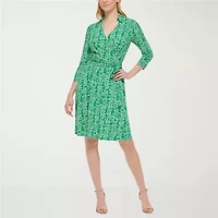 Jessica Howard Womens Petite 3/4 Sleeve Floral Fit + Flare Dress