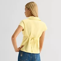 Arizona Womens Juniors Cap Short Sleeve Regular Fit Button-Down Shirt